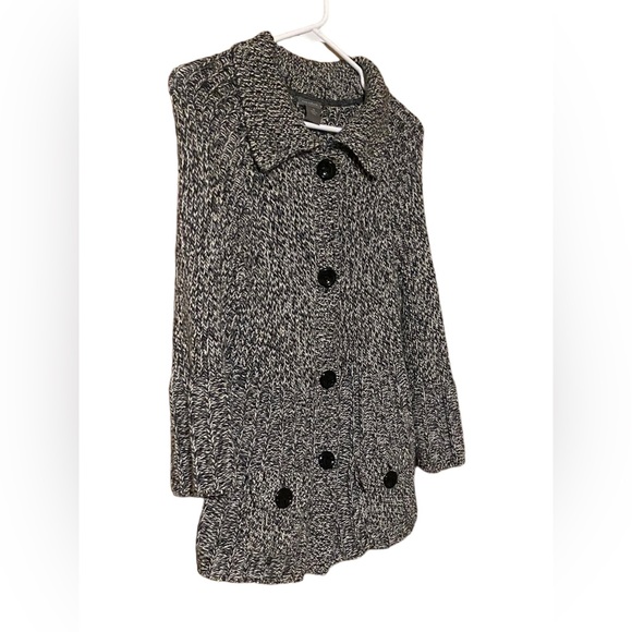 Ann Taylor Women’s Medium Open Cardigan Sweater Chunky Knit Black White Gray - Picture 12 of 13